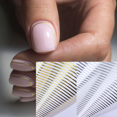 Gold 3D Nail Sticker Curve Stripe Lines Nails Stickers Gradi