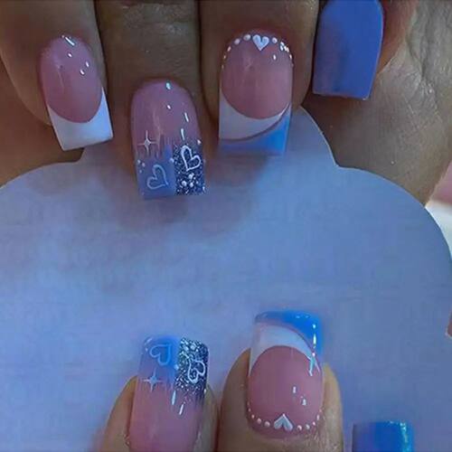 24pcs Short Square Head False Nails French Fake Nail with Wh