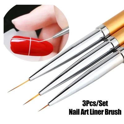 3Pcs Acrylic French Stripe Nail Art Liner Brush 3D Tips Line