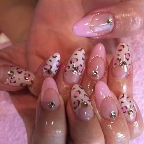 24pcs Pink Leopard Print Fake Nail Tips y2k Spicy Girls Fren