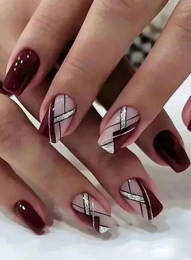 24PcsFake Nails Press on Short Square Head False Nail Art Gr