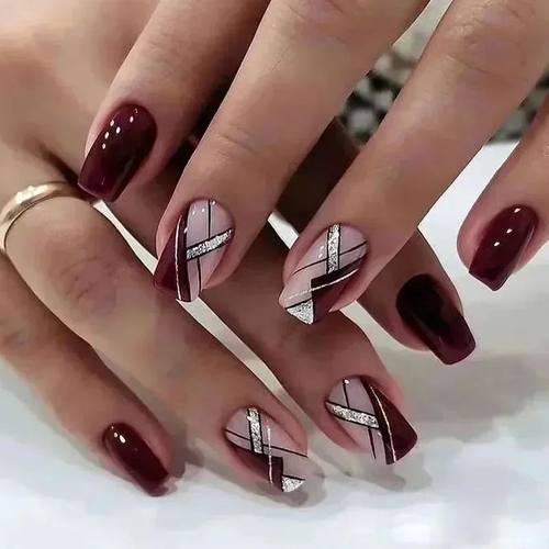 24PcsFake Nails Press on Short Square Head False Nail Art Gr