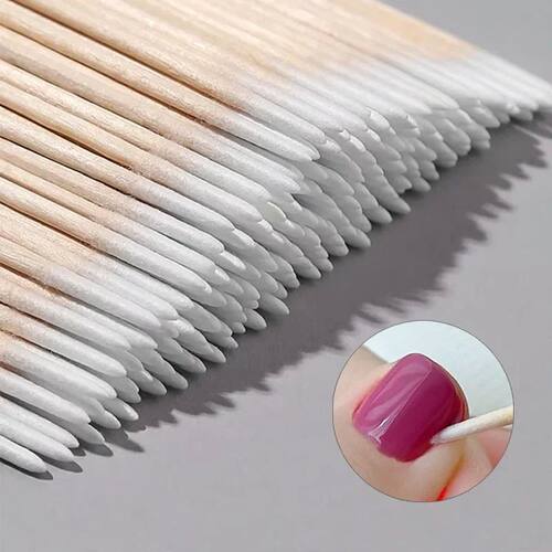 100Pcs Nails Wood Swab Clean Sticks Bud Tip Wooden Cotton He