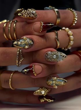 24Pcs Short Almond Fake Nails Butterfly Wings Nail Art with