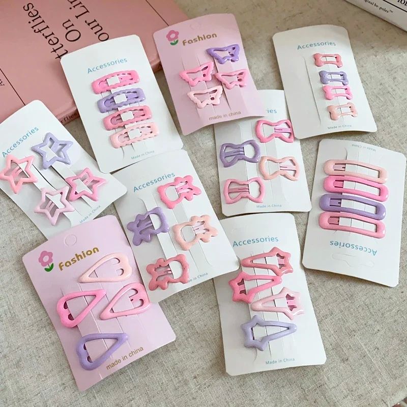 4pcs/set Cute Colorful Geometric Mini Hair Clips for Women C