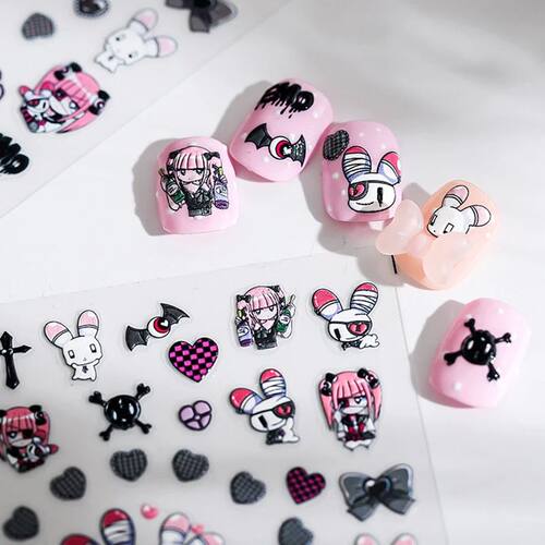 1 Sheet 5D Realistic Relief Cute Girls Skull Bat Cross Latti