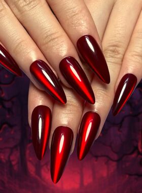 Sparkling Red Cat Eye Solid Color Fake Nail HalloweenDetacha
