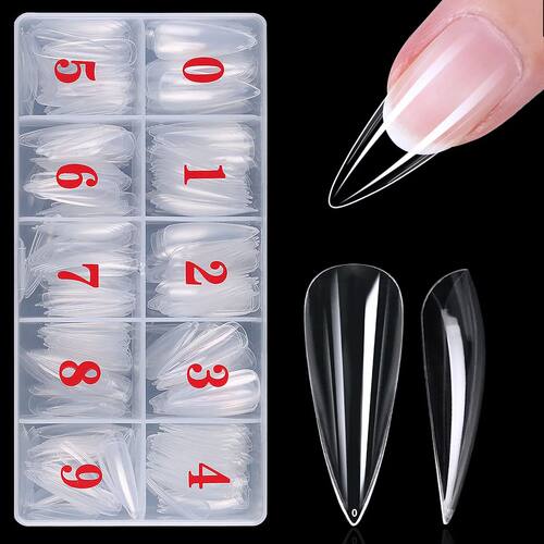 500pcs/box Stiletto Nail Tips Transparent False Press On Acr