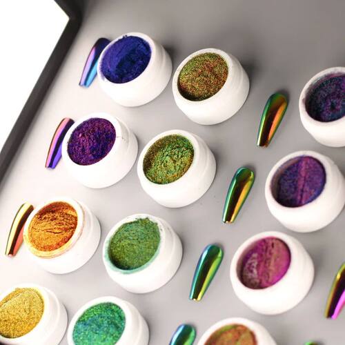 1g/jar Chrome Nails Powder Blue Gold Chameleon Nail Metallic
