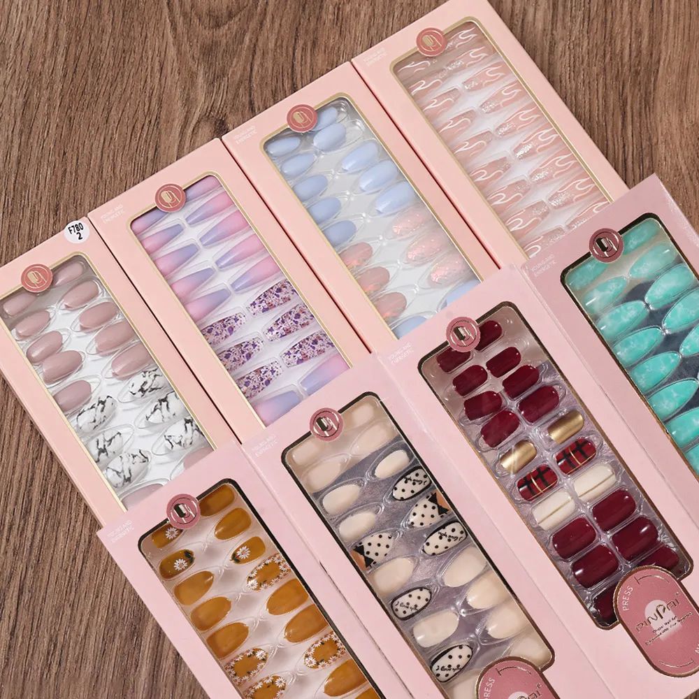 24PCS Fake Nails Reusable Stick On Nails Press on Full Cover 彩妆/香水/美妆工具 美甲工具 原图主图