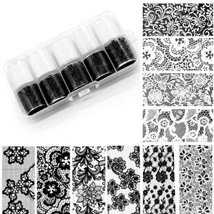 10 Rolls 2.5*50cm New Black White Lace Transfer Foil Nail Ar