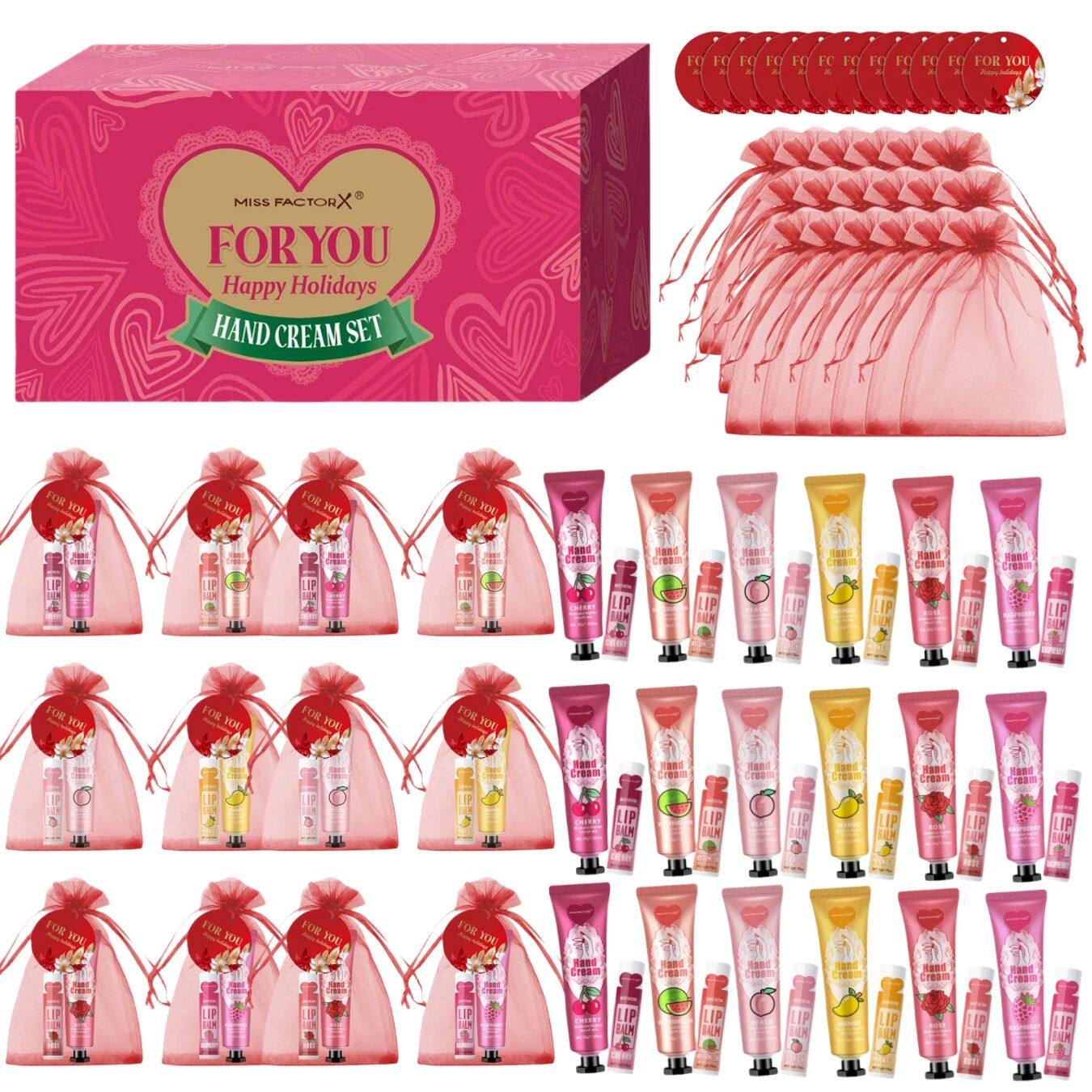 96pcs gift set hand cream and lip balm, with thank you card