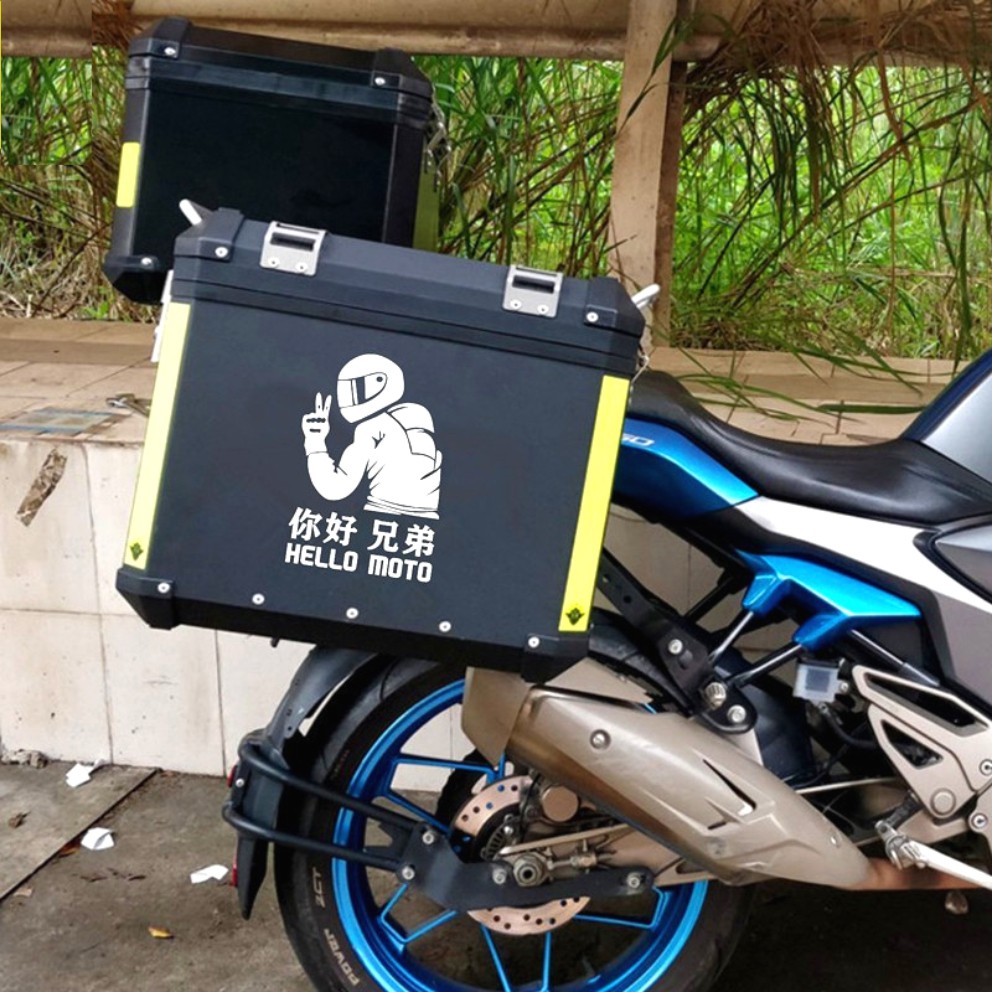 适用摩托车边箱贴你好兄弟贴花创意百搭贴画绅士后挡风骑士尾箱贴