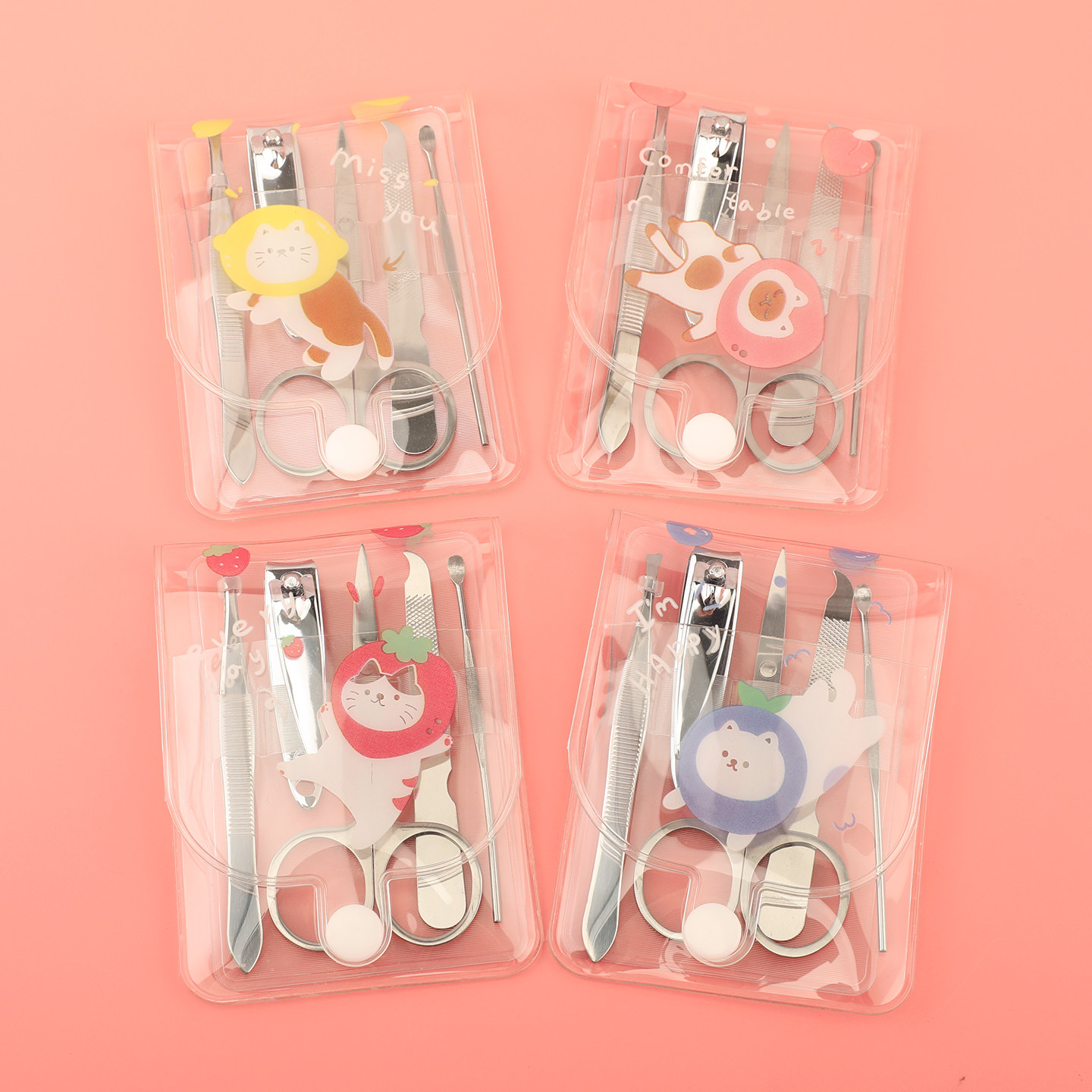 可爱指甲刀成人家用指甲钳套装装卡通折叠指甲剪美甲修甲五件装
