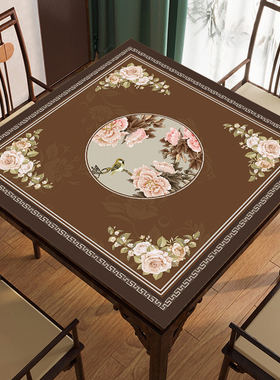 麻将机桌布正方形四方餐桌垫防水防油中式皮革八仙桌垫高级感免洗