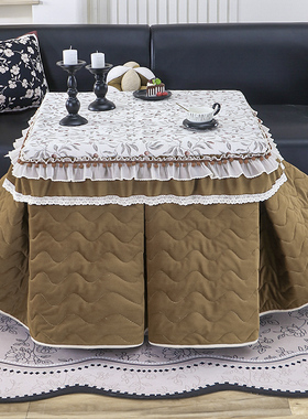 复古风烤火桌子罩套高级感冬天加厚取暖桌布麻将机烤火被正方形