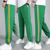 中绿束脚运动校裤 男童女童中小学生墨绿色一道杠二两杠粗束脚小脚