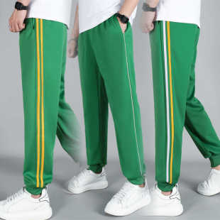 中绿束脚运动校裤 男童女童中小学生墨绿色一道杠二两杠粗束脚小脚