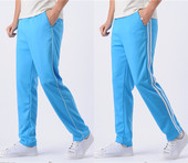 天蓝色运动校裤 子浅蓝双杠 小学生宽松一条杠初高中学生直筒校服裤