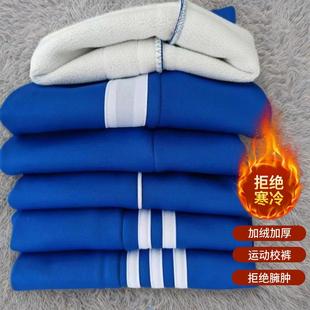 子一条杠直筒二道杠男中小学三条杠校裤 冬款 加绒加厚宝蓝色校服裤
