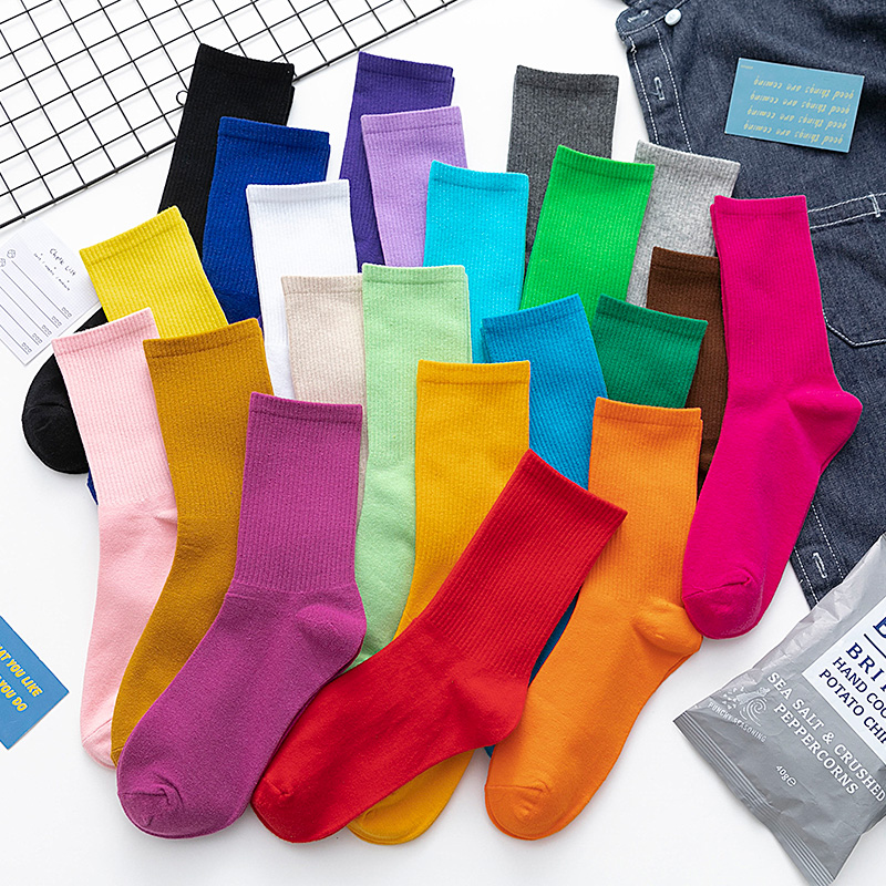 袜子女薄款纯棉ins潮风彩色长袜