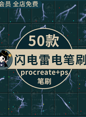 闪电笔刷闪电雷电光效特效ps/procreate笔刷画笔婚纱摄影后期修图