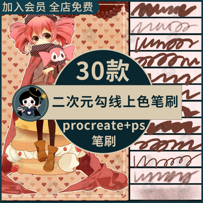 ps笔刷procreate笔刷卡通动漫日漫二次元人物绘画勾线厚涂洛丽塔