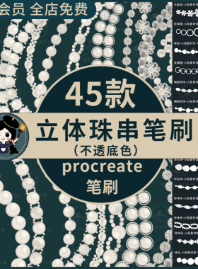 procreate笔刷不透底色立体珍珠项链笔刷水晶珠串装饰钻石首饰