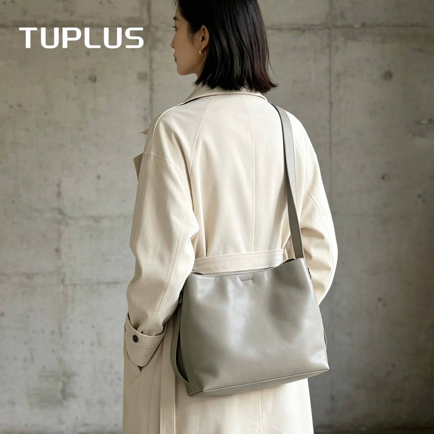 TUPLUS途加单肩包素影通勤皮革托特包女大象灰色高级感实用斜挎包