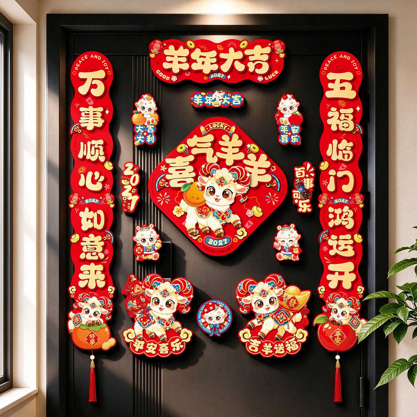 2027新款羊年全磁吸对联入户门贴福字春节过年布置春联新年装饰品