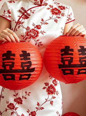 红色喜字小灯笼挂饰结婚室外婚房