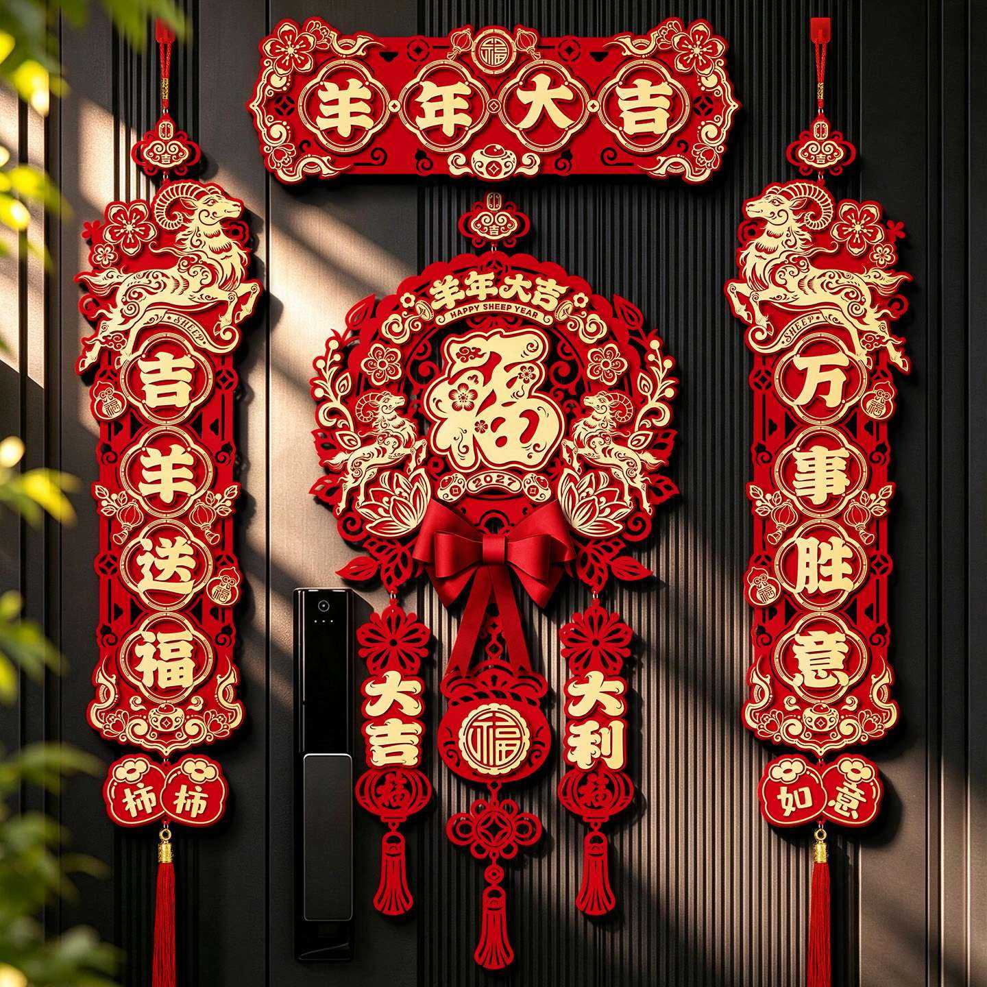 2027新款羊年磁吸对联立体春联新年家用春节入户福字门贴过年装饰