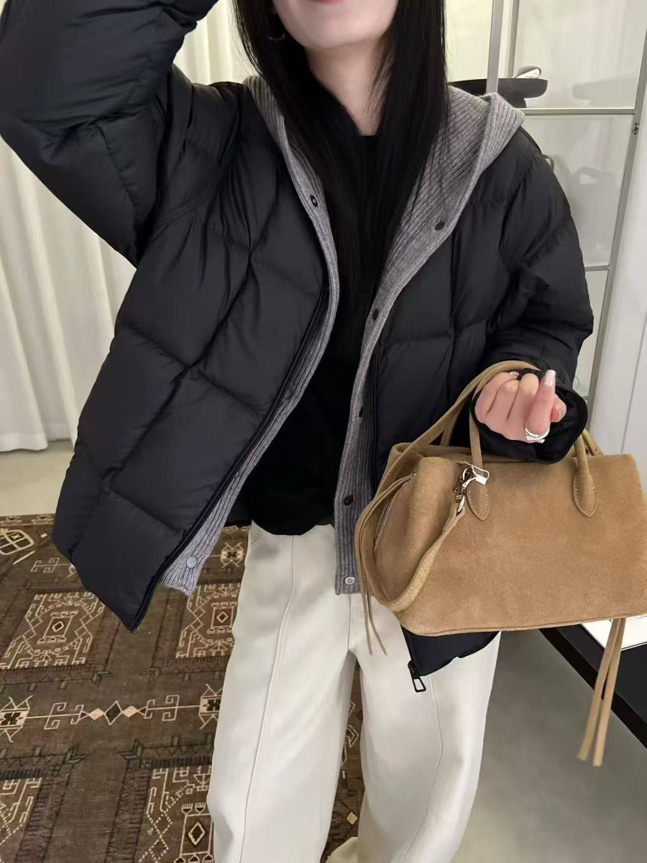 2025新款韩版时尚百搭宽松休闲圆领拼接羽绒服外套