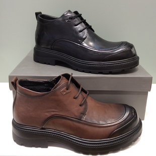 Harson哈森正品2025冬季真皮休闲中跟圆头加绒商务男鞋MA254122