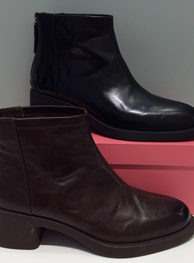 哈森HARSON正品2025冬季新款欧美风中粗跟尖头保暖女短靴HA253401