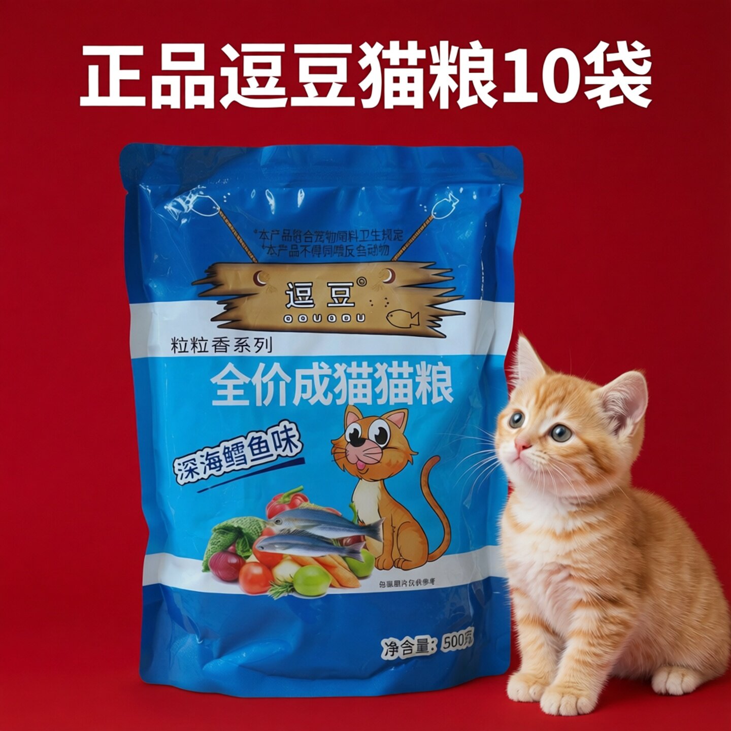 逗豆鳕鱼味猫粮10袋5Kg豆豆猫粮