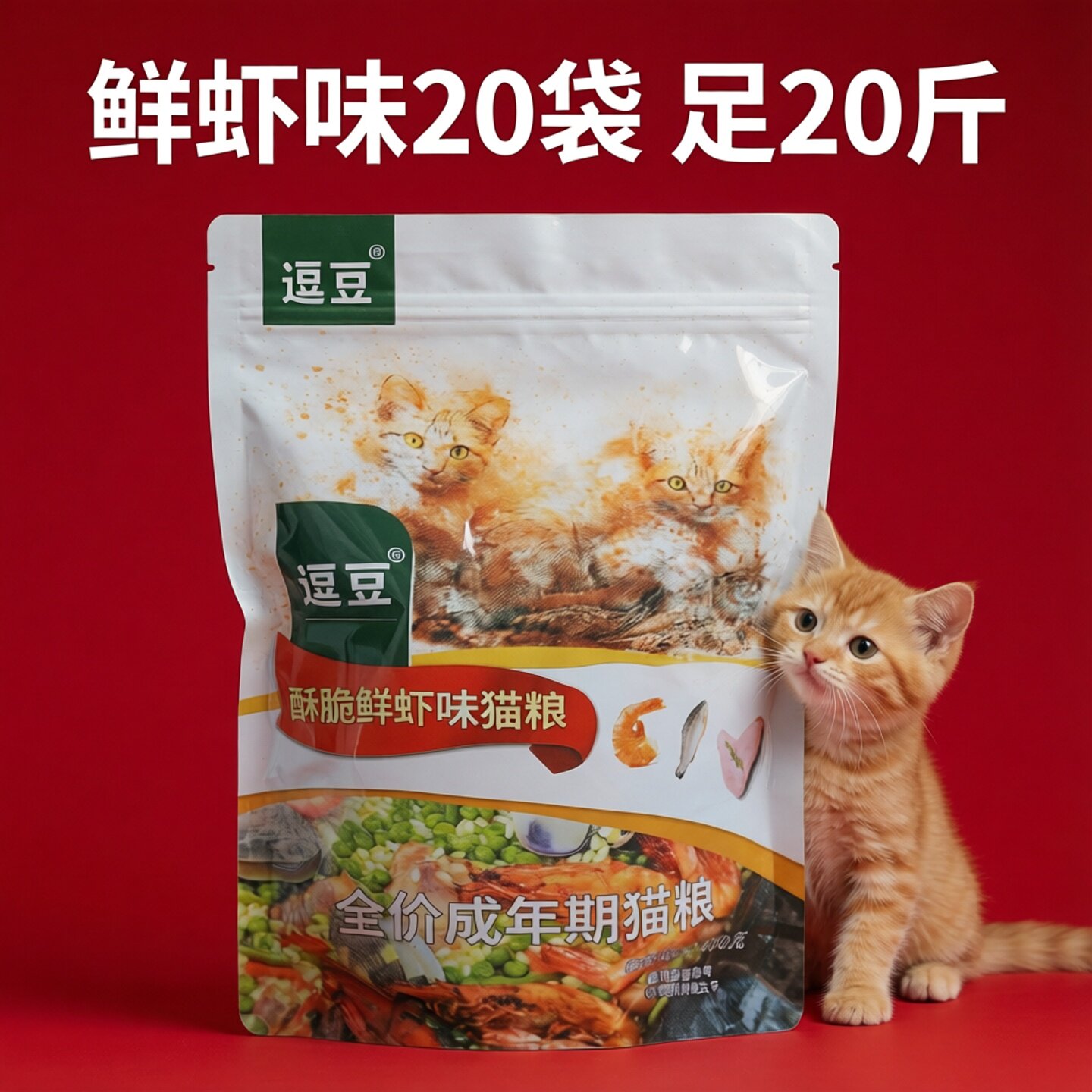 逗豆虾味猫粮20袋豆豆猫粮增肥橘猫蓝猫折耳猫幼猫成猫粮