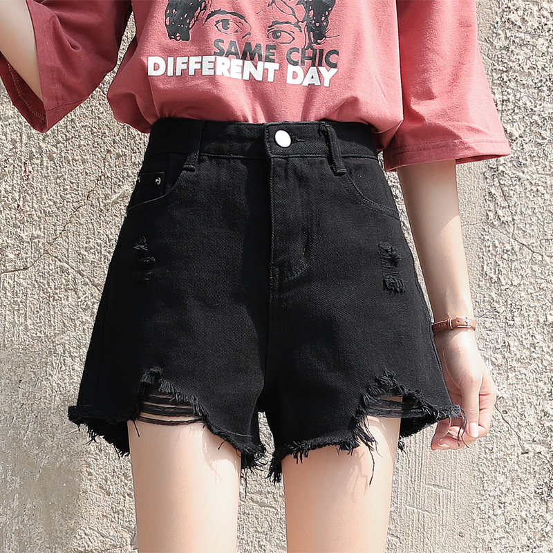 2020年新款韩版黑色破洞牛仔短裤女夏季潮ins高腰宽松阔腿a字热裤