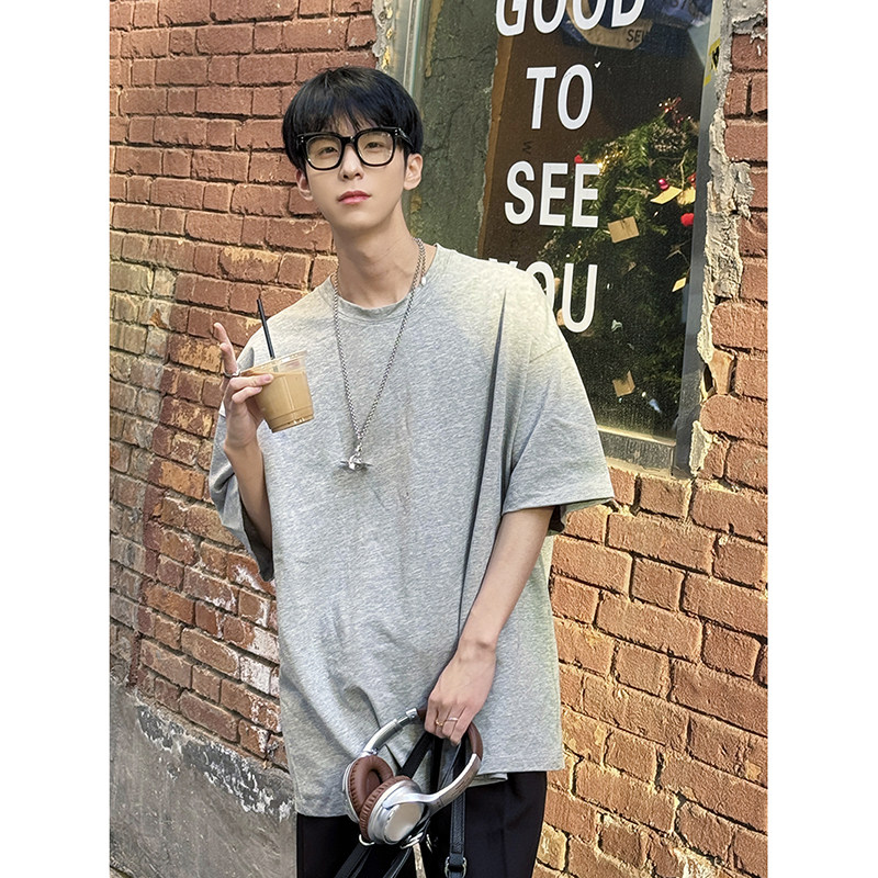 2024年夏季男港风大码纯色圆领短袖T恤XZ416-DT101-P25图片