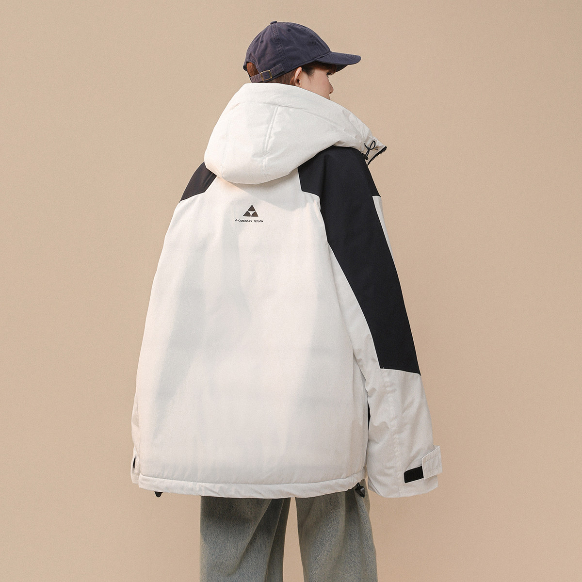 2024年冬季工装美式复古连帽拼色白鸭绒羽绒服XZ415-YR2007-P268,男装羽绒服,星座416