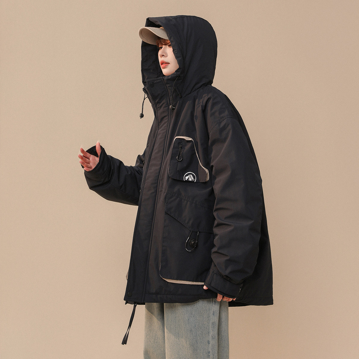 2024年美拉德色系工装多口袋连帽白鸭绒羽绒服XZ415-YR2006-P268,男装羽绒服,星座416