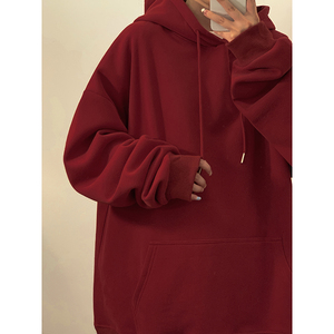 奶呼呼奶黄色卫衣男款冬季ins纯色秋衣服连帽美式复古hoodie内搭图片