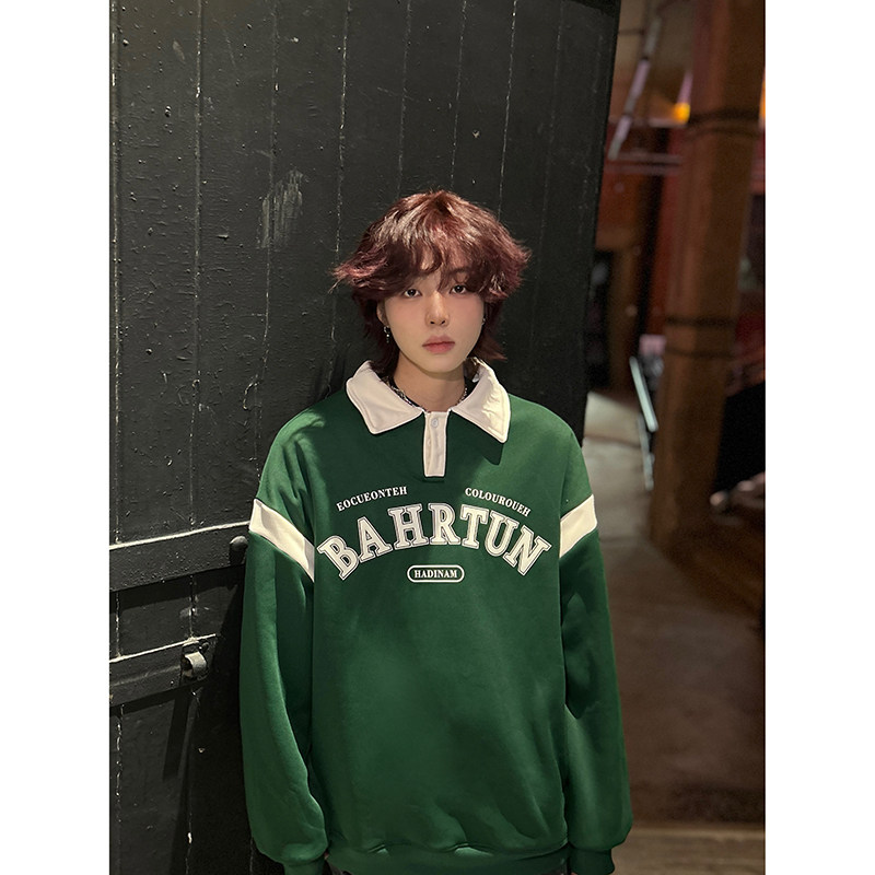 2024年春季新款拼色翻领美式套头卫衣XZ416-WY32-P65,男装卫衣,星座416