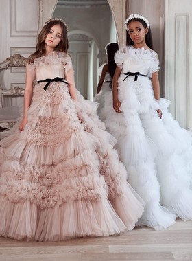 儿童公主裙宝宝礼服高端女童钢琴演出服洋气花童生日蓬蓬纱裙童装