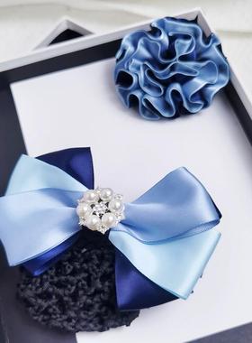 护士头花女职业发网网兜空姐银行酒店发夹发饰头饰盘头发蓝色发卡