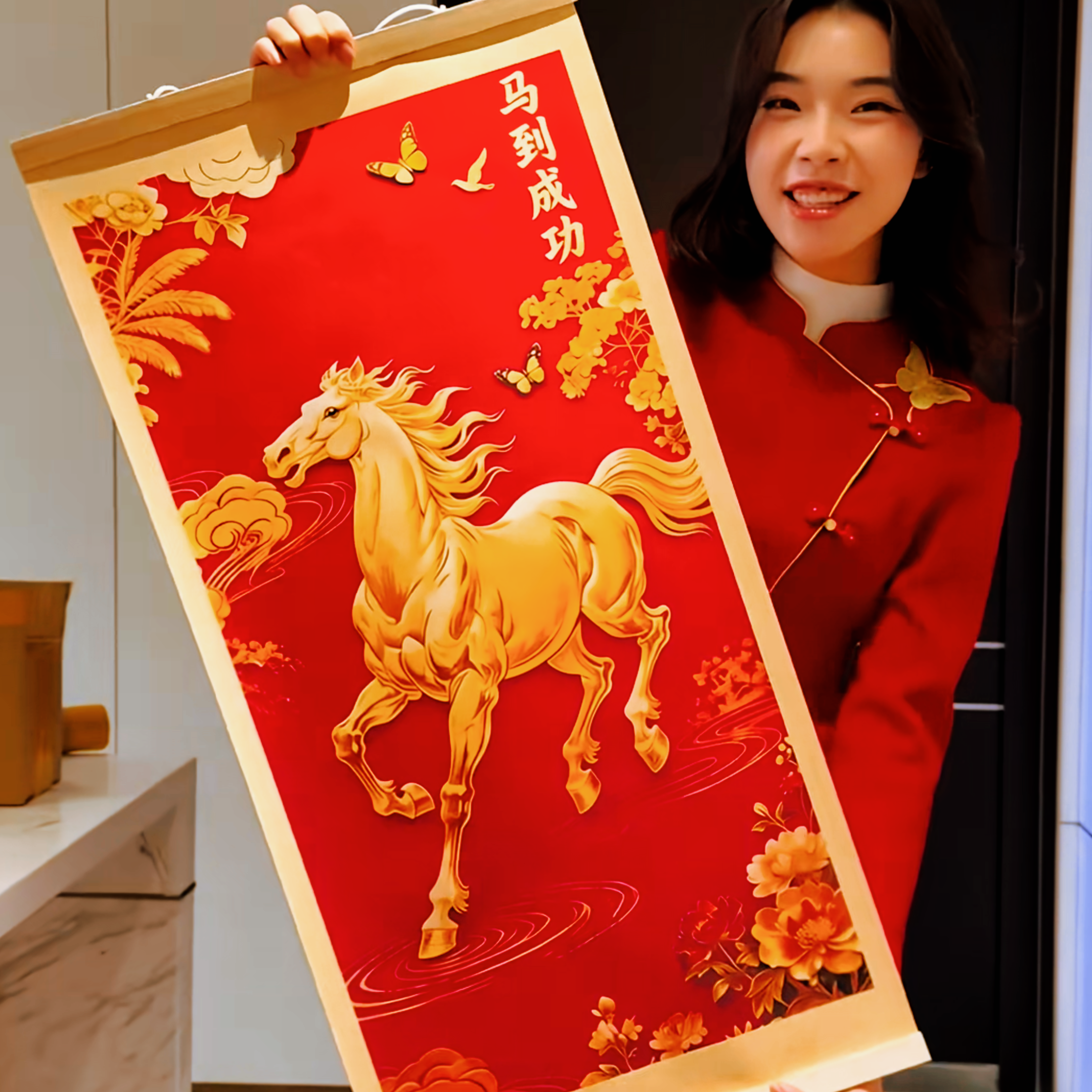 马到成功挂画抖音爆款紫气东来吉祥好运玄关实木背景墙装饰画挂画,家居饰品,国画,淘宝优惠券,粉丝福利购,淘宝优惠卷