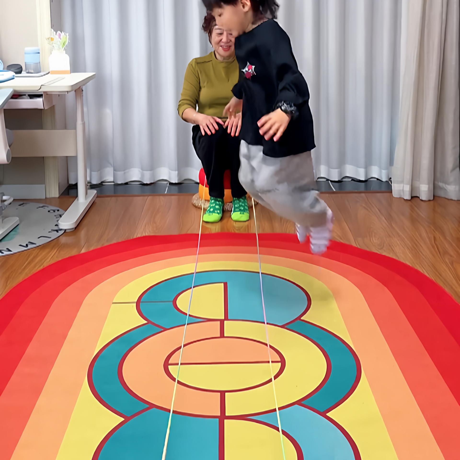 新款升级三代硅胶底彩虹跳绳减震隔音垫床边毯健身跳舞毯抖音同款