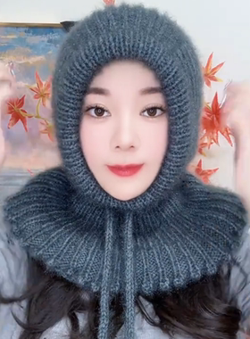 风雪帽的编织教程冰姐帽子针织帽女冬季加绒加厚妈妈连体保暖骑行