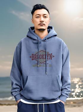 余文乐潮牌重磅卫衣秋冬季新款纯棉连帽加绒ins印花大码百搭外套