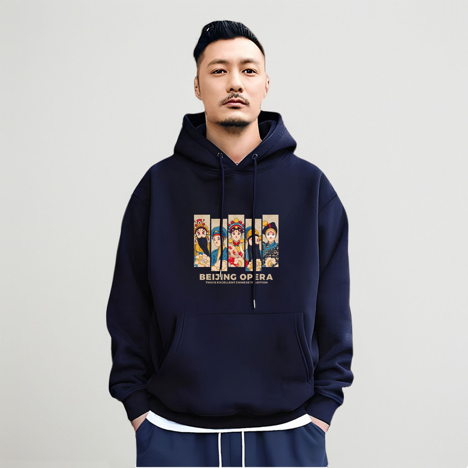 香港牌陈伟霆连帽套头卫衣男秋冬新款中国风重磅纯棉加绒复古外套